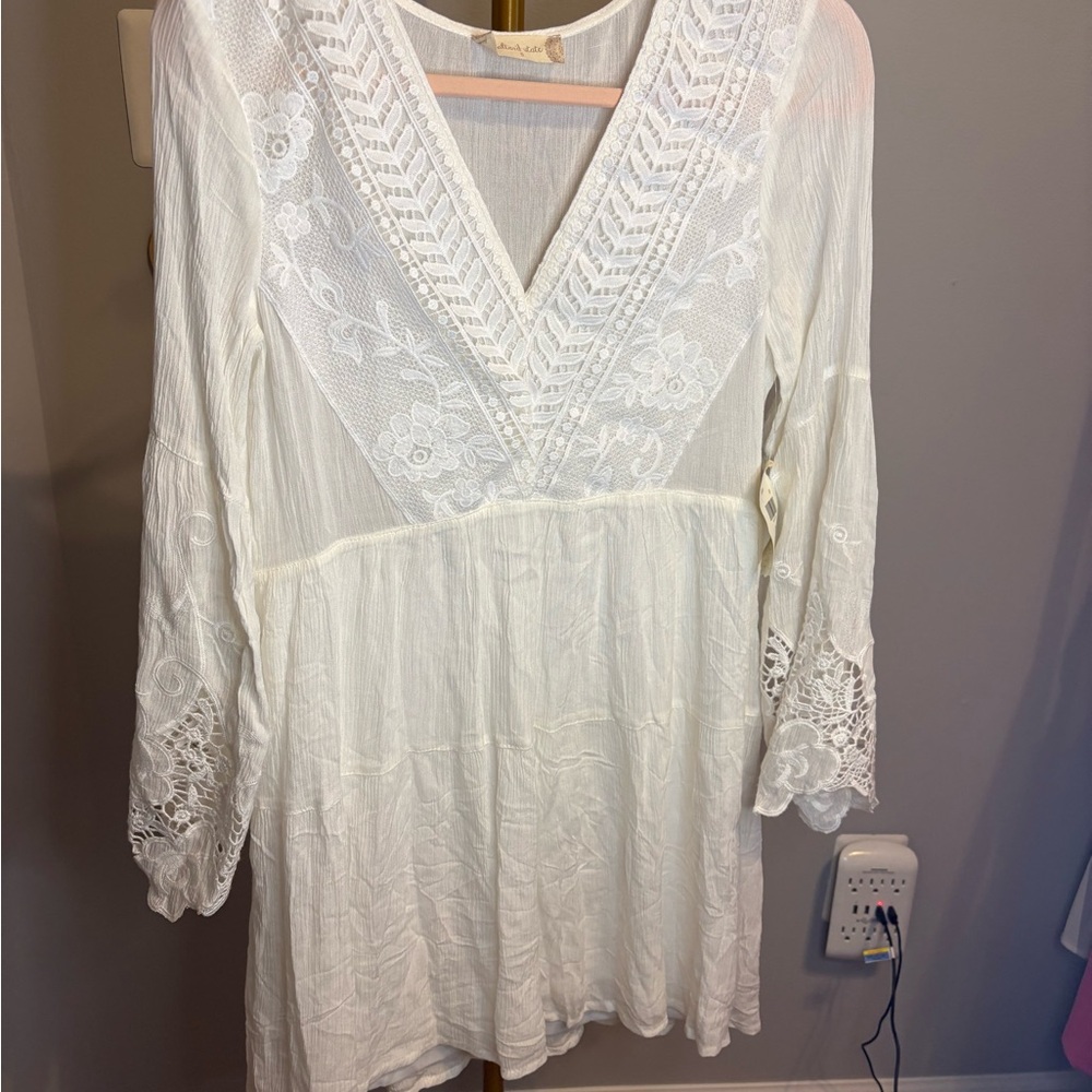 NWT Altar'd State Cream Lace-Trim Peasant Dress
